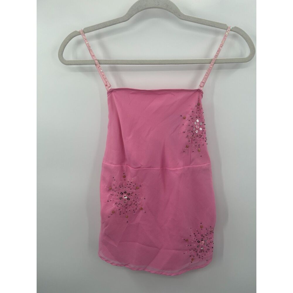 NWT Y2K Bisou Bisou Romantic Beaded Babydoll Tie Cami Top Pink Whimsical Sz 12